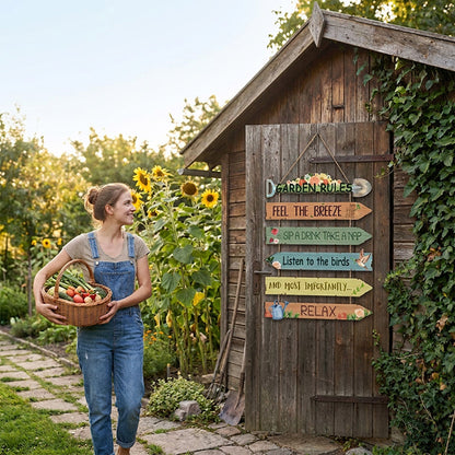 Rustic Wooden Garden Hanging Sign Wall Decor Plaque🏡🪧