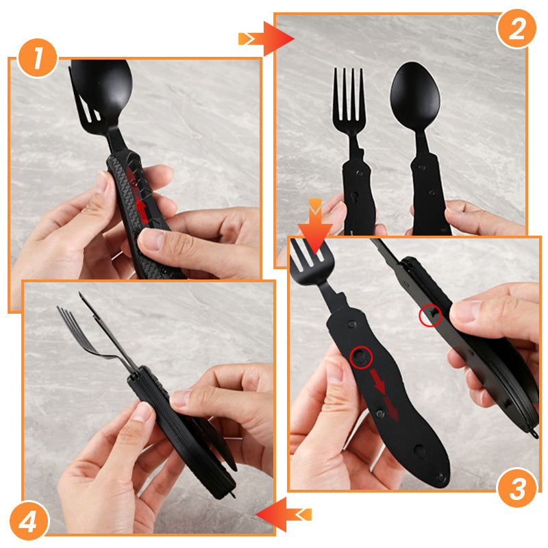 🎉🎉Surprise 49% off！🏕️Must-have for outdoor trips 🍴🥄4-In-1 Outdoor Folding Multifunctional Tableware