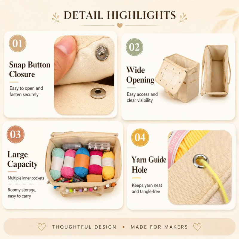 🧶 50% OFF🔥 No More Messy Yarn! Canvas Yarn Storage Bag with Needle Pockets