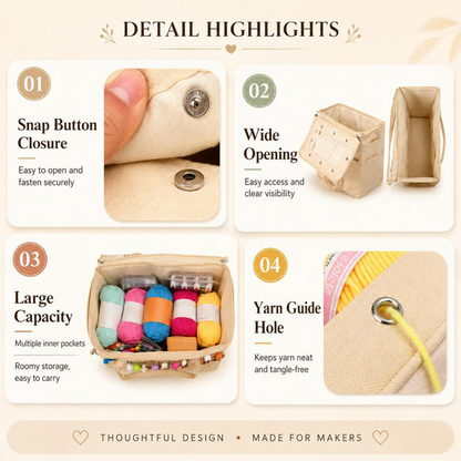 🧶 50% OFF🔥 No More Messy Yarn! Canvas Yarn Storage Bag with Needle Pockets