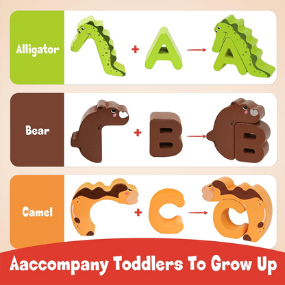 🔤 26-Piece Wooden Letter & Animal Matching Toy – Hands-On Alphabet Mastery, Vibrant Animal Illustrations & Child-Safe Design – Learning Made Fun ✨