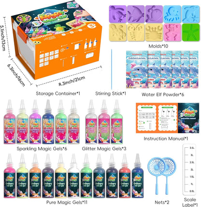 ⏳LAST DAY SALE 50% OFF!!🦄Timetome DIY Squishy Maker Kit for Kids Ages 3+ | Magic Water Elf Gel Toy Set with 20 Gels & 10 Molds, Glitter Glow Sensory Craft Activity for Creative Play