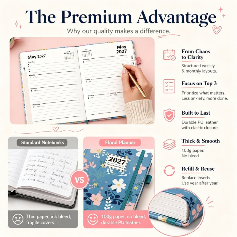 🌸📖 Elegant Floral 2027 Weekly Planner – A5 Organizer with Monthly Index Tabs & 100g Paper
