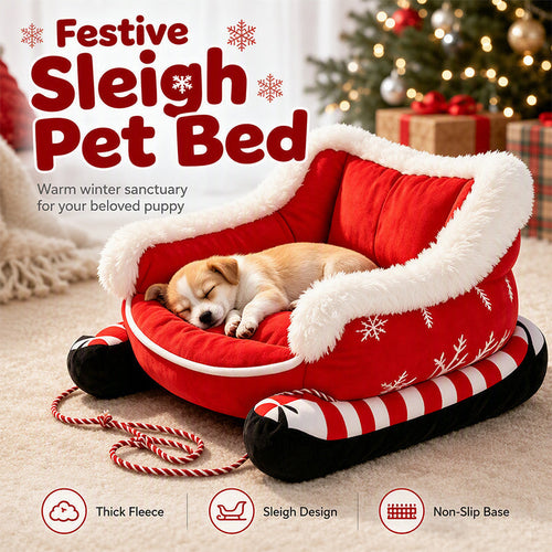 📢📢49% OFF !! ⏰Christmas Sleigh Pet Bed with Removable Cushion
