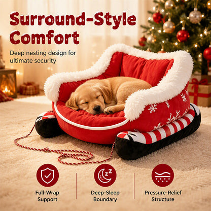 📢📢49% OFF !! ⏰Christmas Sleigh Pet Bed with Removable Cushion