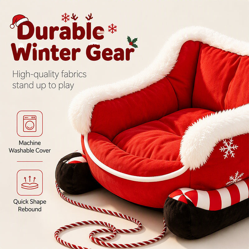 📢📢49% OFF !! ⏰Christmas Sleigh Pet Bed with Removable Cushion