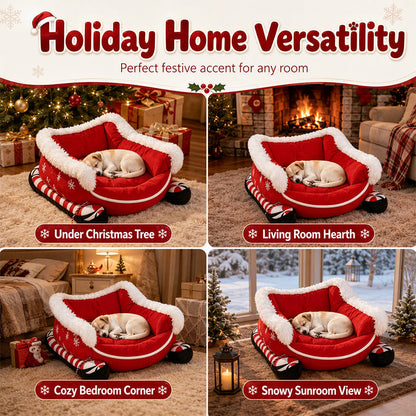 📢📢49% OFF !! ⏰Christmas Sleigh Pet Bed with Removable Cushion