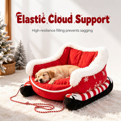 📢📢49% OFF !! ⏰Christmas Sleigh Pet Bed with Removable Cushion