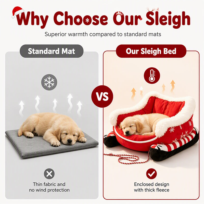 📢📢49% OFF !! ⏰Christmas Sleigh Pet Bed with Removable Cushion