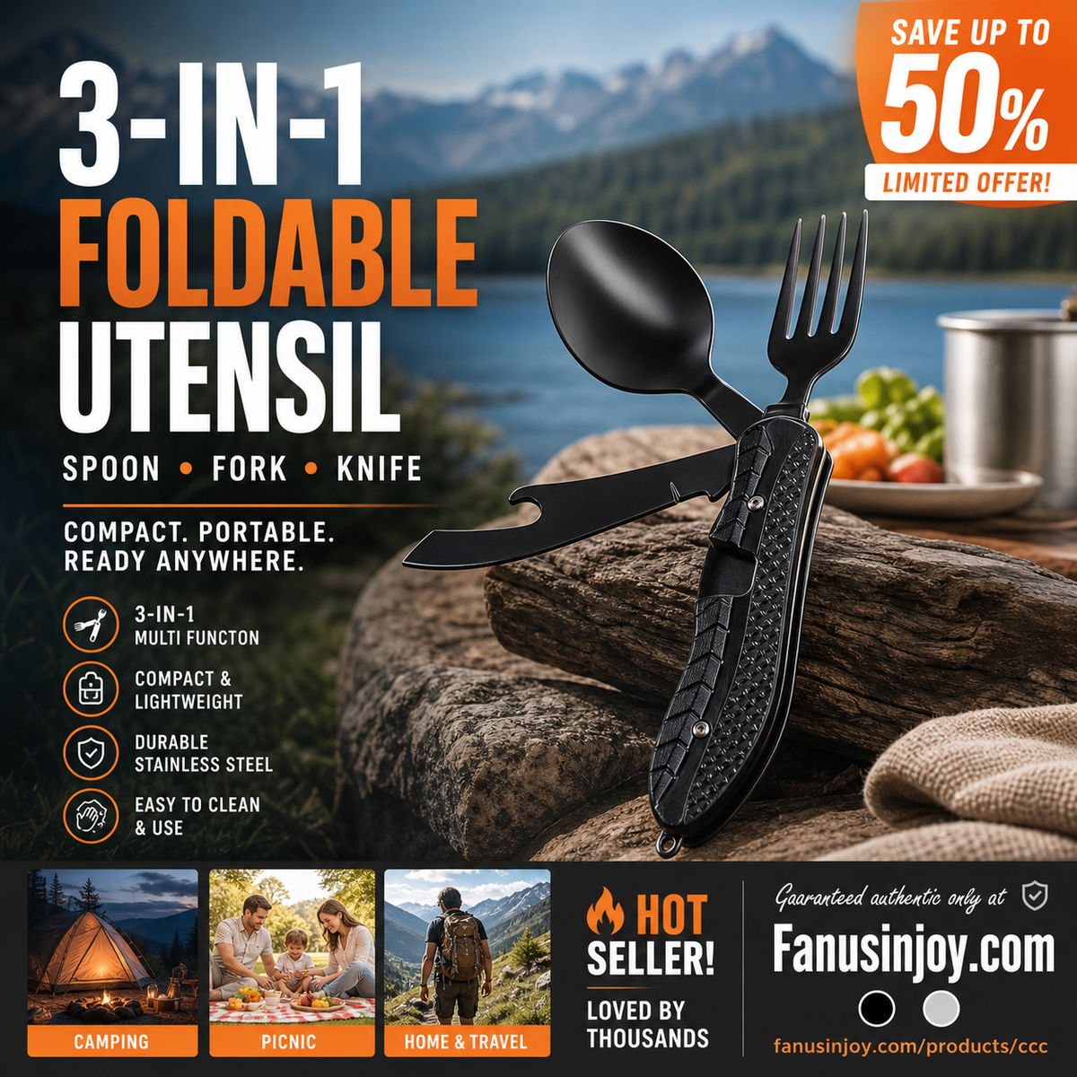 🎉🎉Surprise 49% off！🏕️Must-have for outdoor trips 🍴🥄4-In-1 Outdoor Folding Multifunctional Tableware
