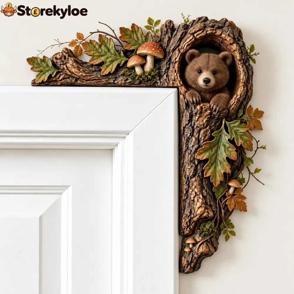 Woodland Animal Door Frame Corner Ornament Cute Wooden Door Topper Decor - Bear