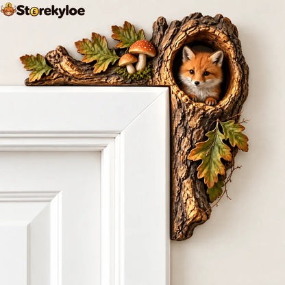 Woodland Animal Door Frame Corner Ornament Cute Wooden Door Topper Decor - Fox