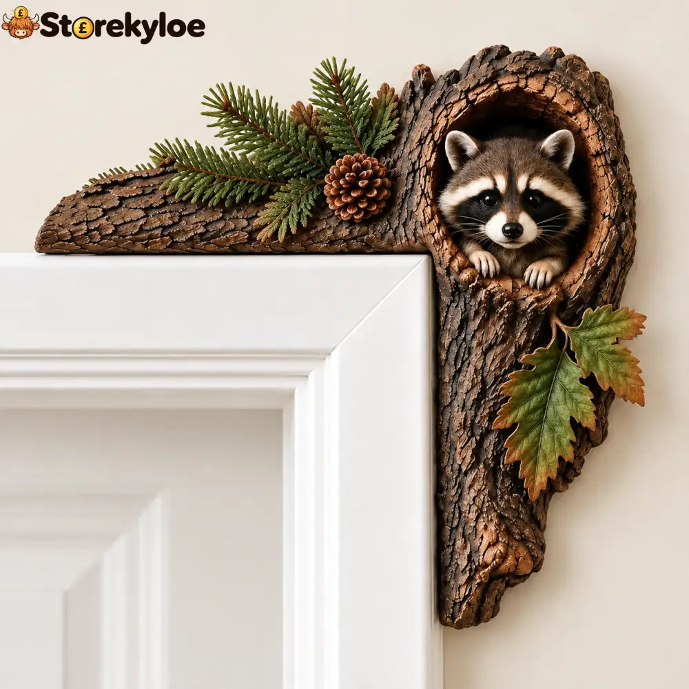 Woodland Animal Door Frame Corner Ornament Cute Wooden Door Topper Decor - Raccoon‑A
