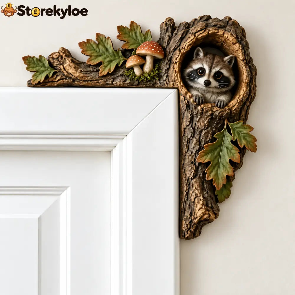 Woodland Animal Door Frame Corner Ornament Cute Wooden Door Topper Decor - Raccoon‑B